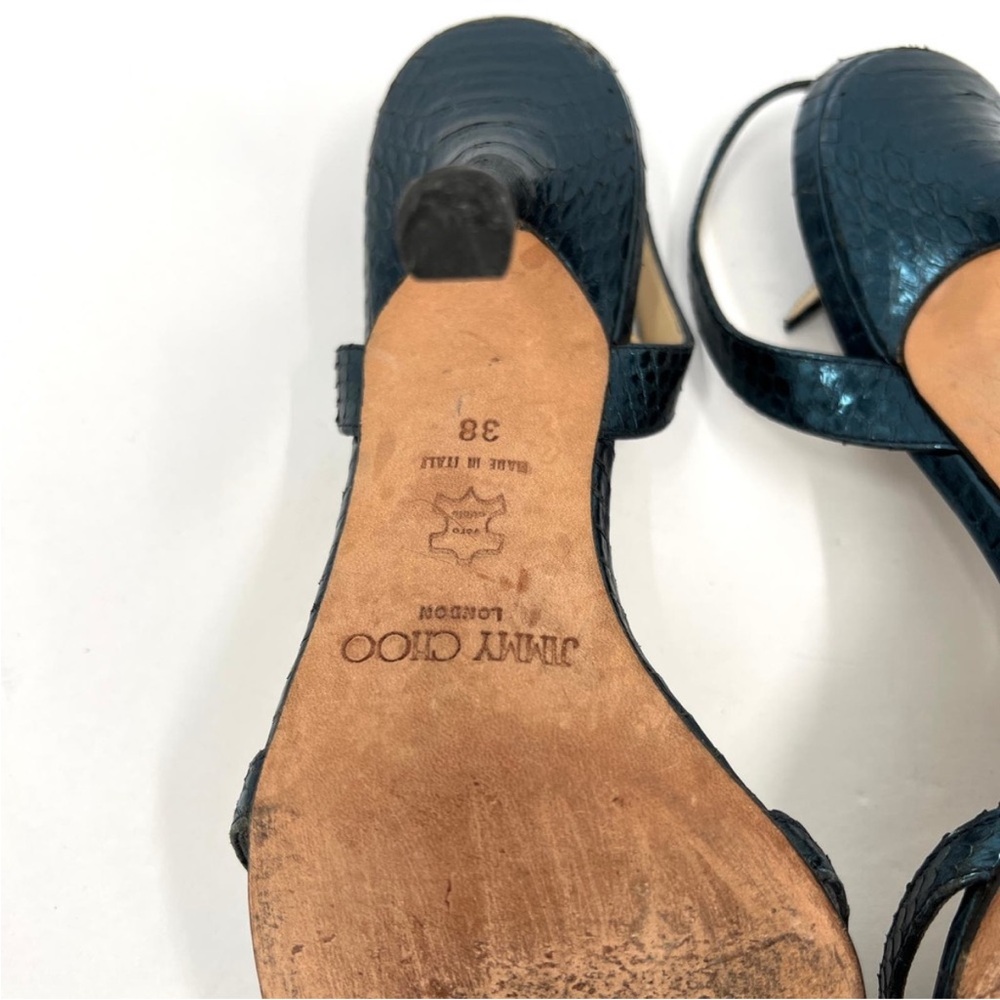 JIMMY CHOO Shoes Womens 38 Metallic Blue Snake Embossed Strappy Leather Sandal - Picture 10 of 14